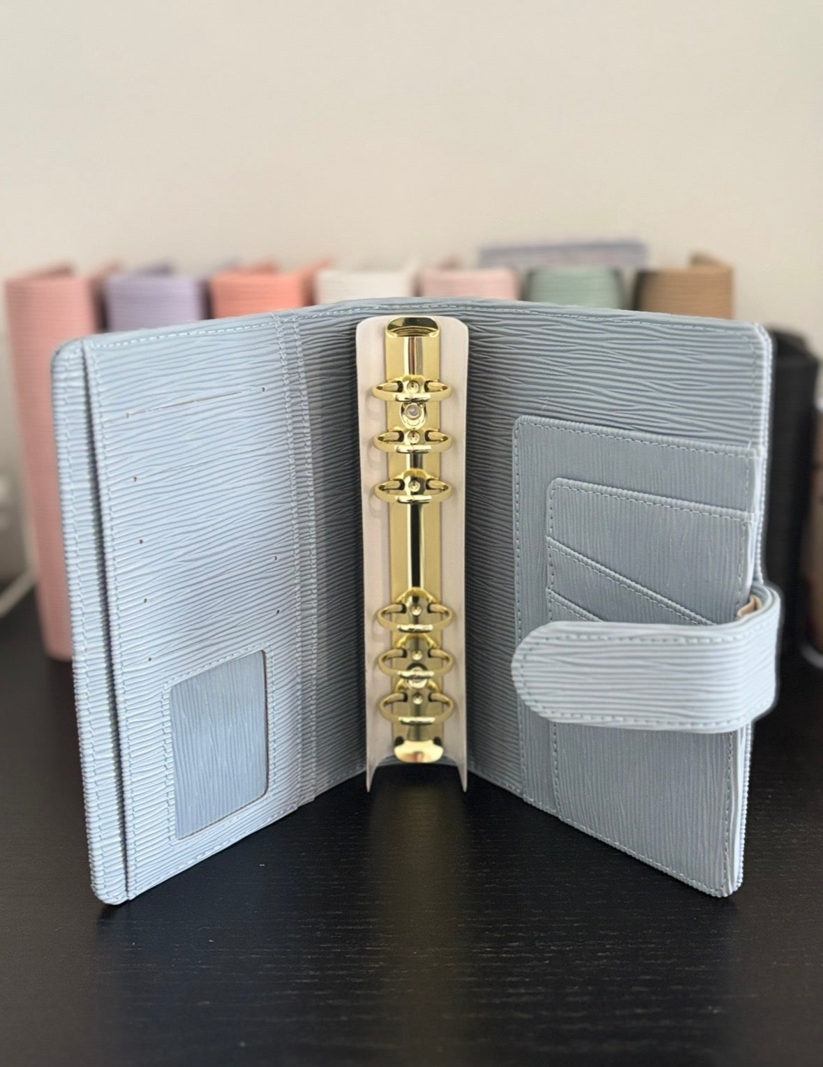 Dusk blue luxury saffiano a6 binder