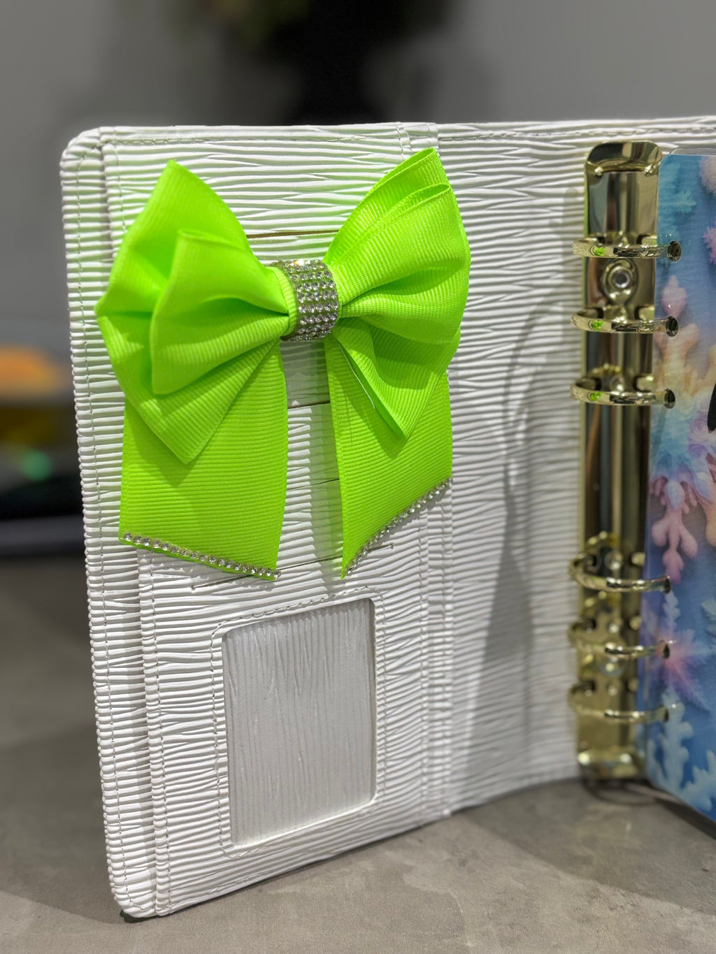 Bright green binder bow clip