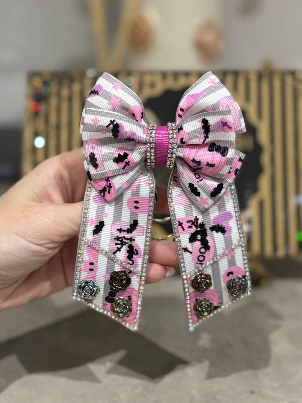 Pink Halloween binder bow clip
