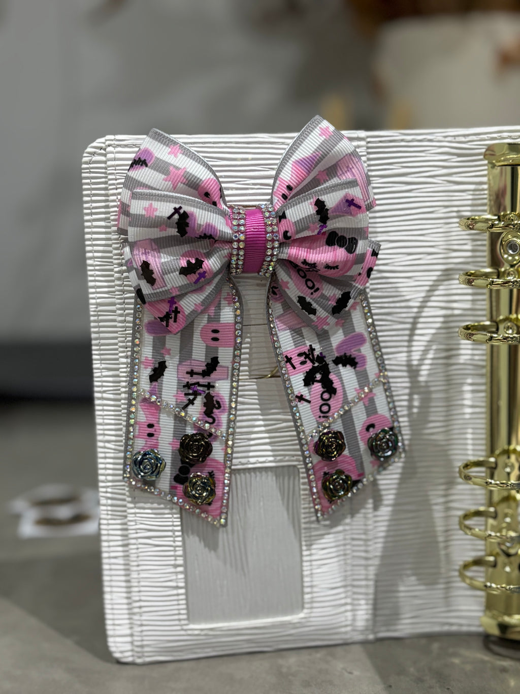 Pink Halloween binder bow clip