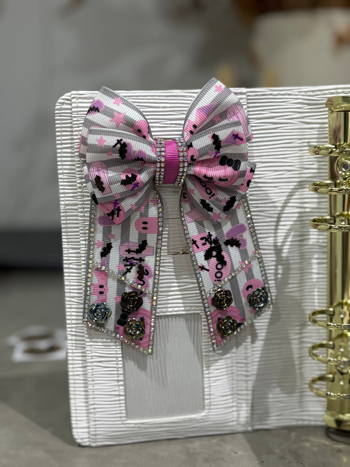 Pink Halloween binder bow clip