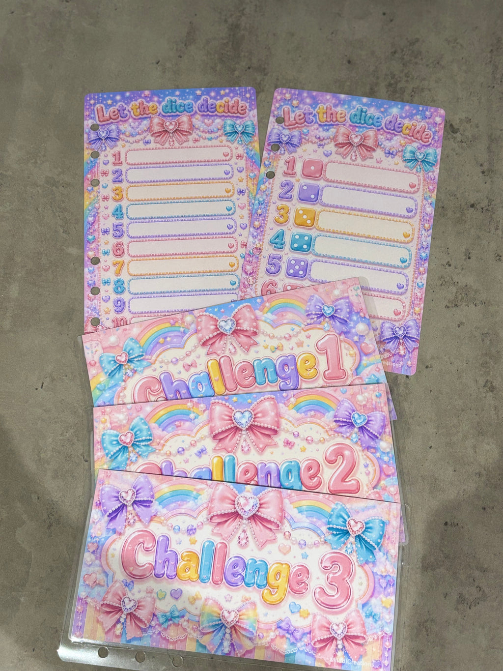 Pastel bows double sided a6 binder wallets and matching dashboard, glossy finish. Option 1-6 or 1-10 Challenge wallets
