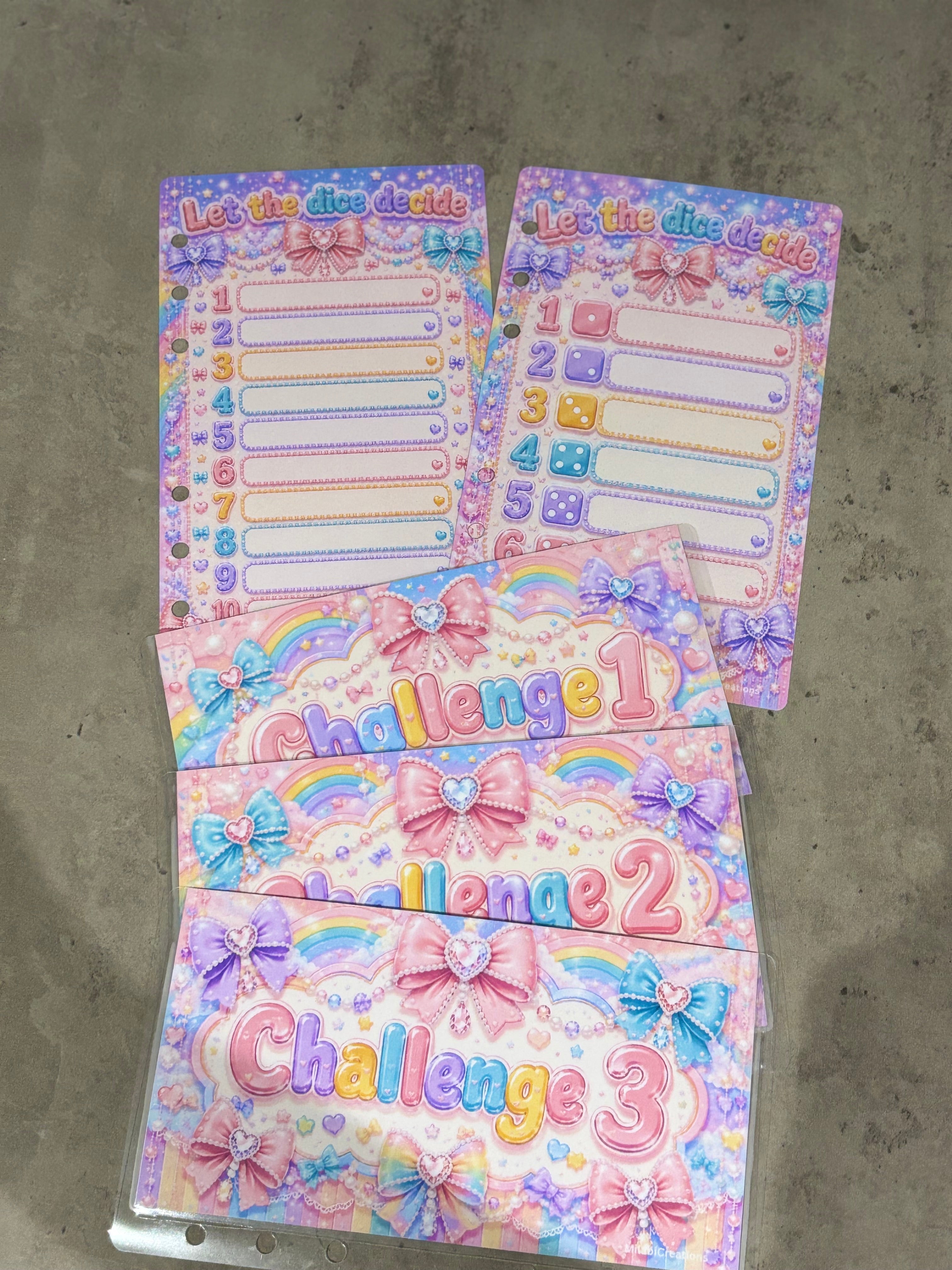 Pastel bows double sided a6 binder wallets and matching dashboard, glossy finish. Option 1-6 or 1-10 Challenge wallets
