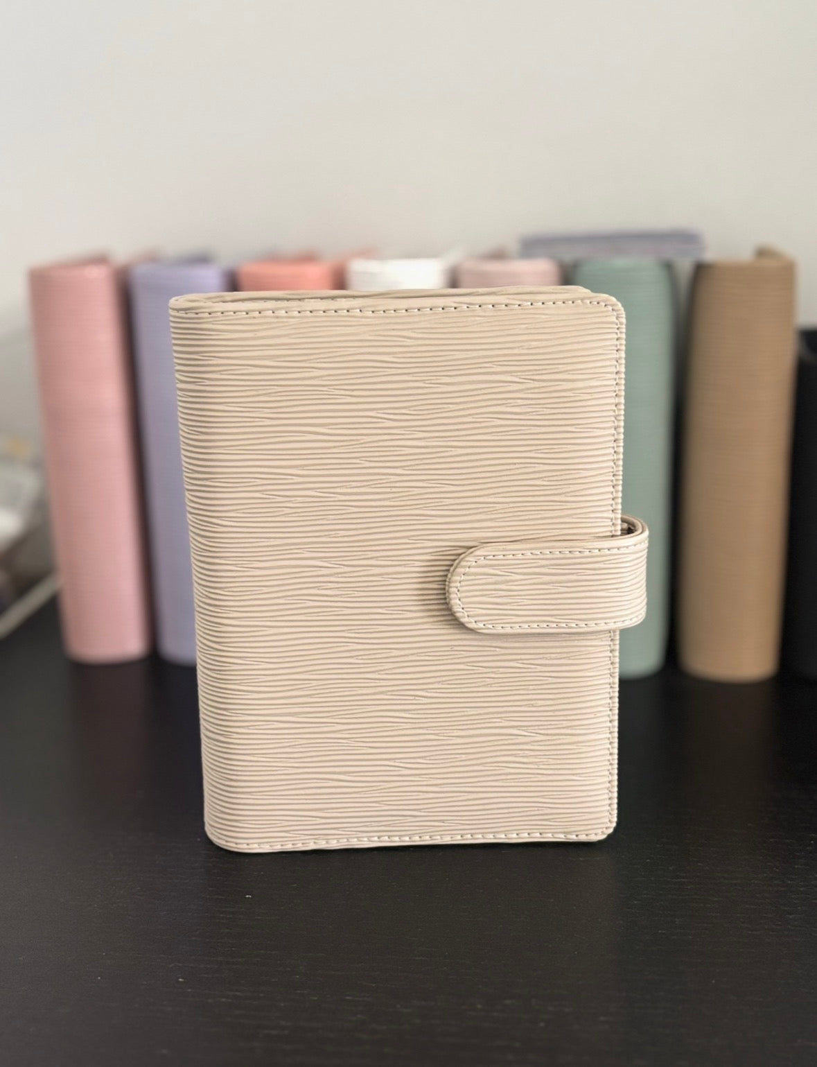 Beige luxury saffiano a6 binder
