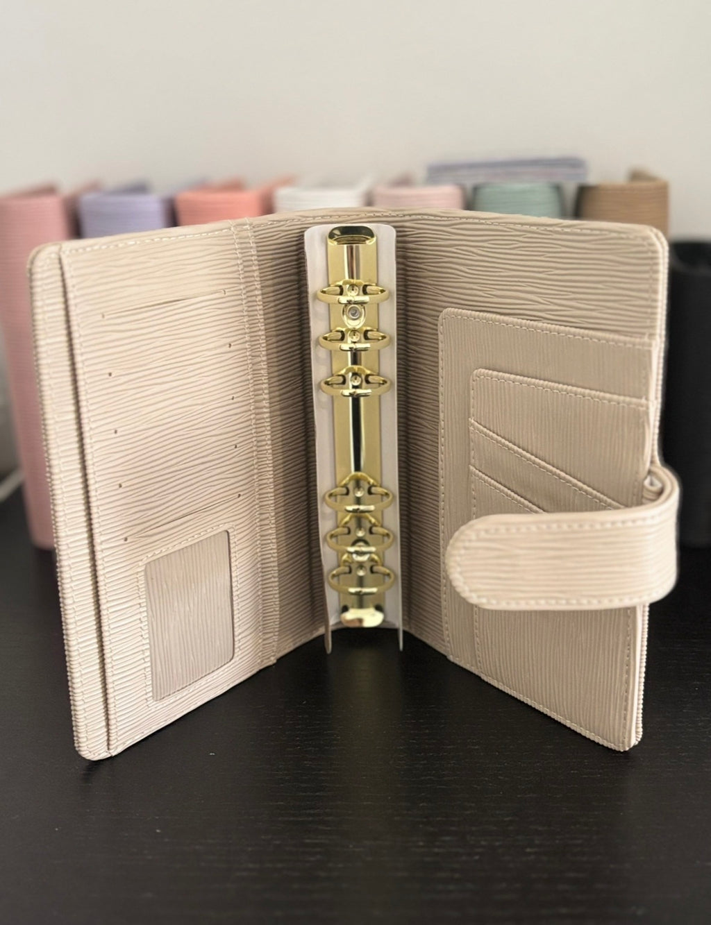 Beige luxury saffiano a6 binder
