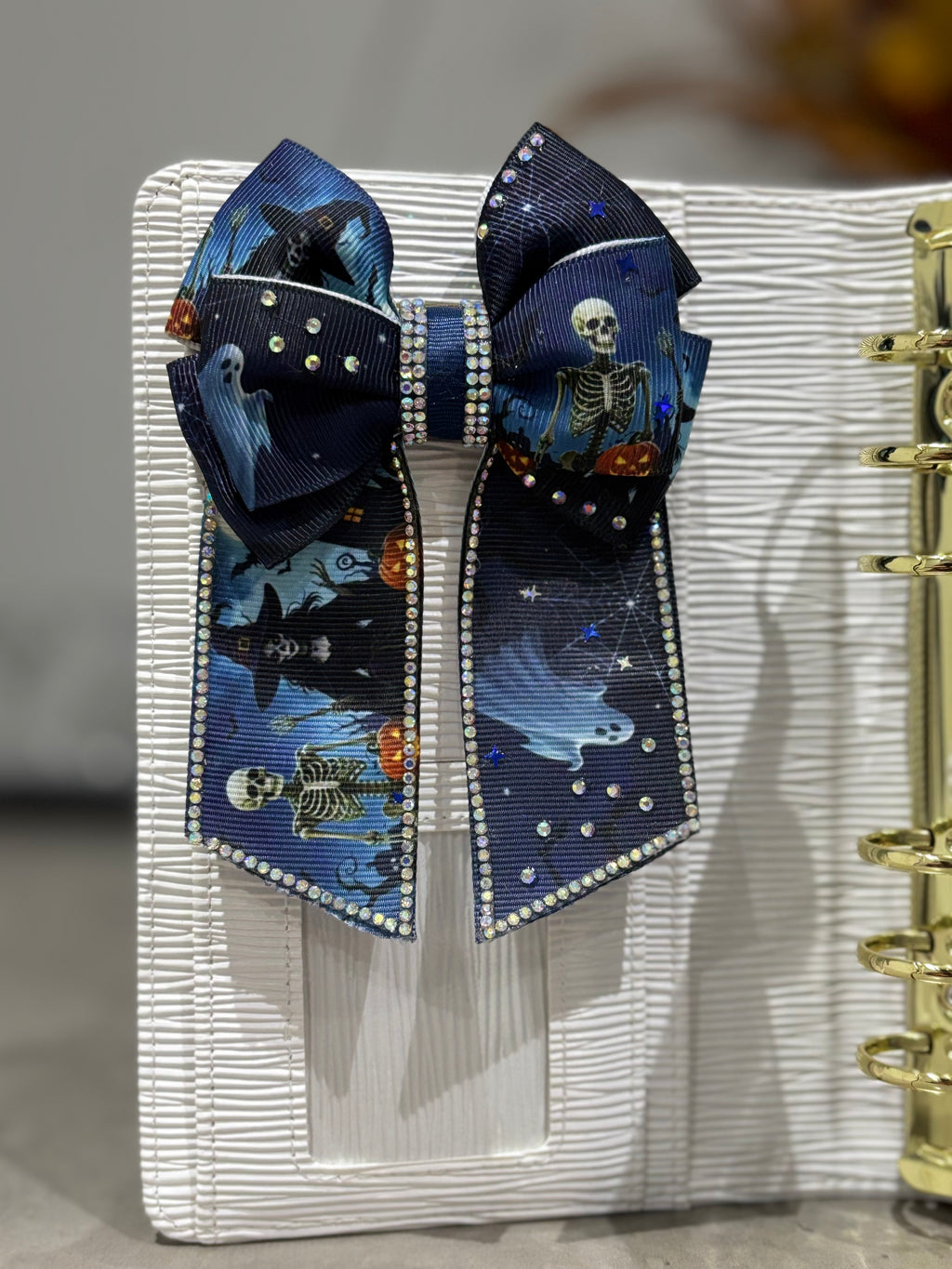 Halloween skeleton binder bow clip