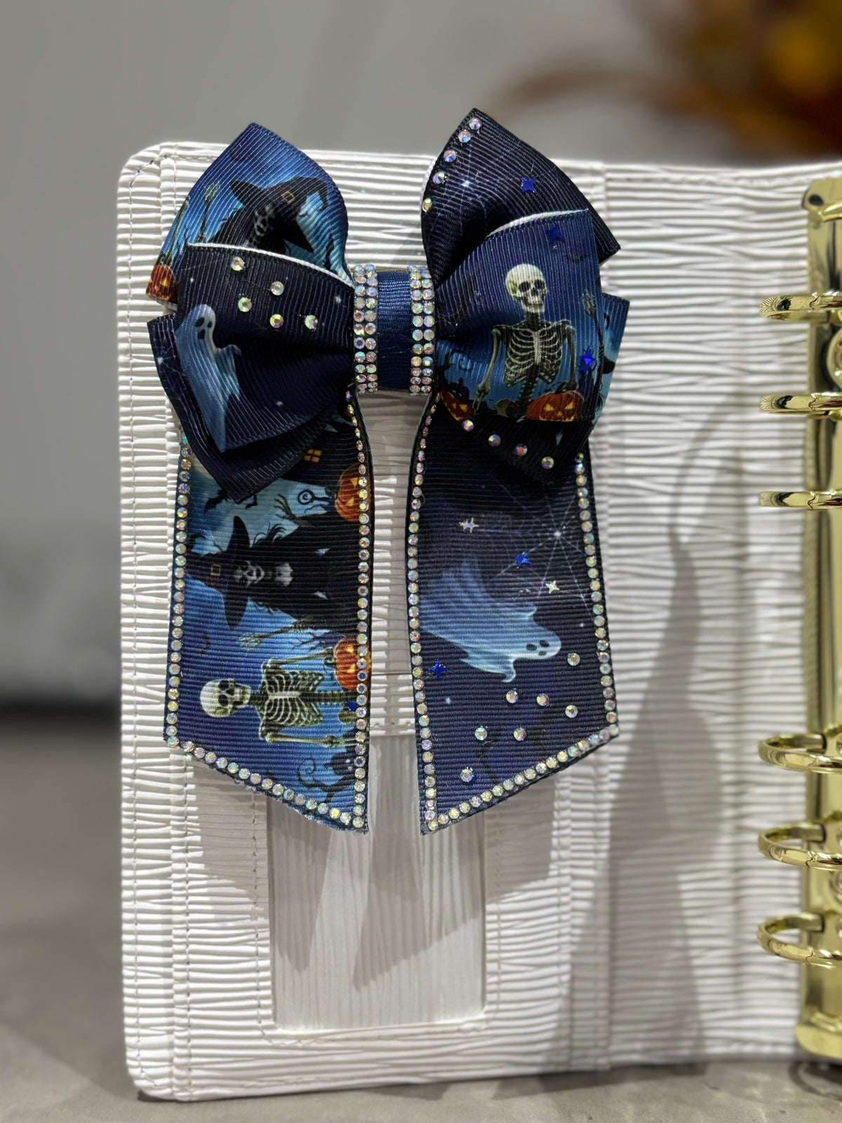 Halloween skeleton binder bow clip