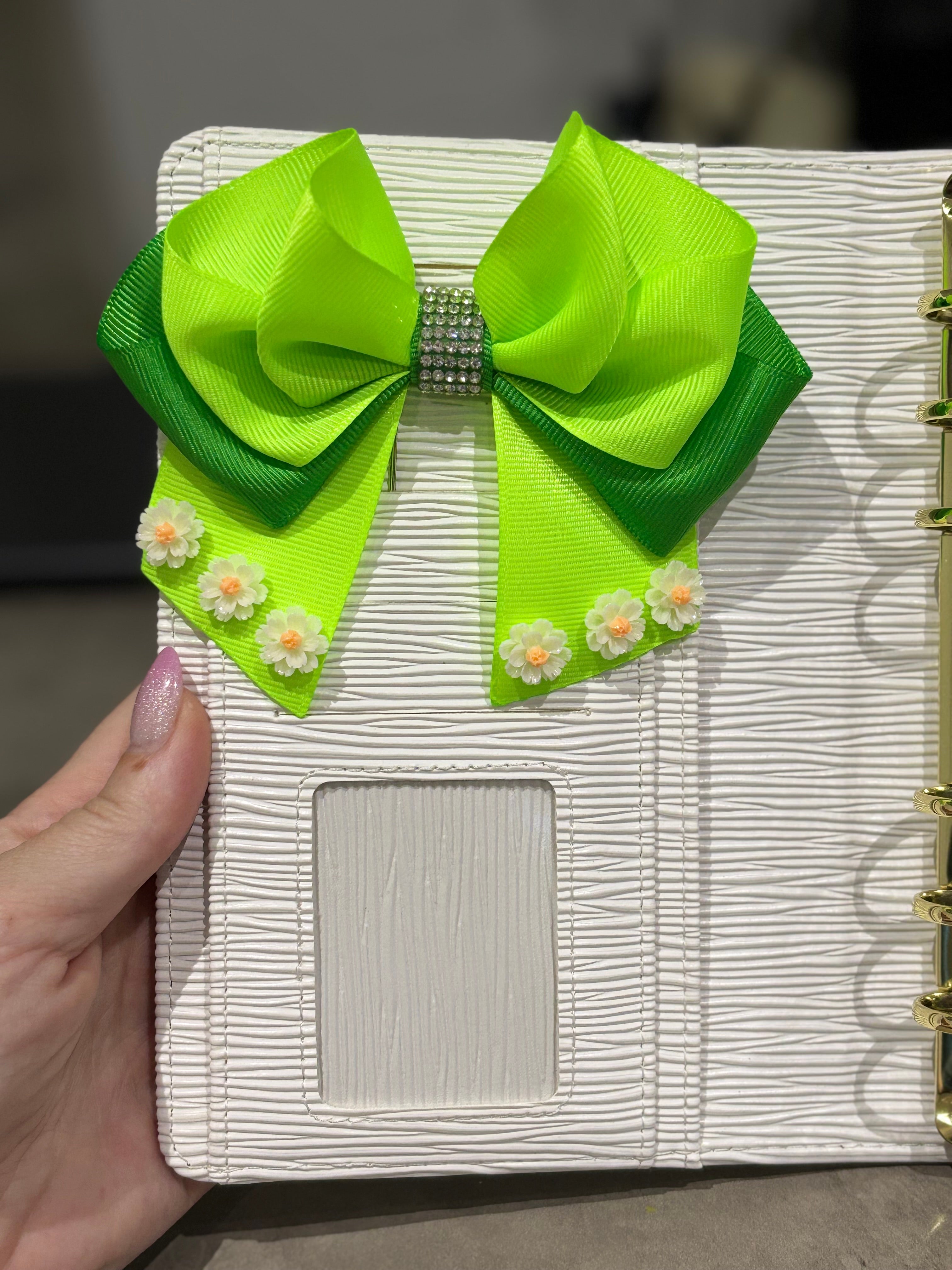 2 color green binder bow clip
