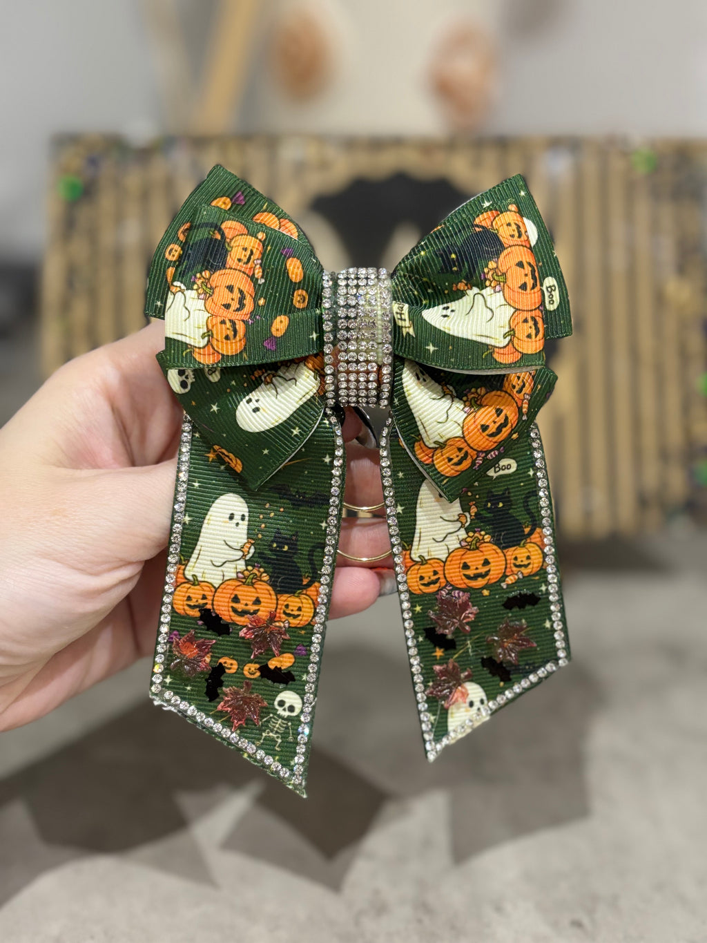 Green Halloween Autumn binder bow clip