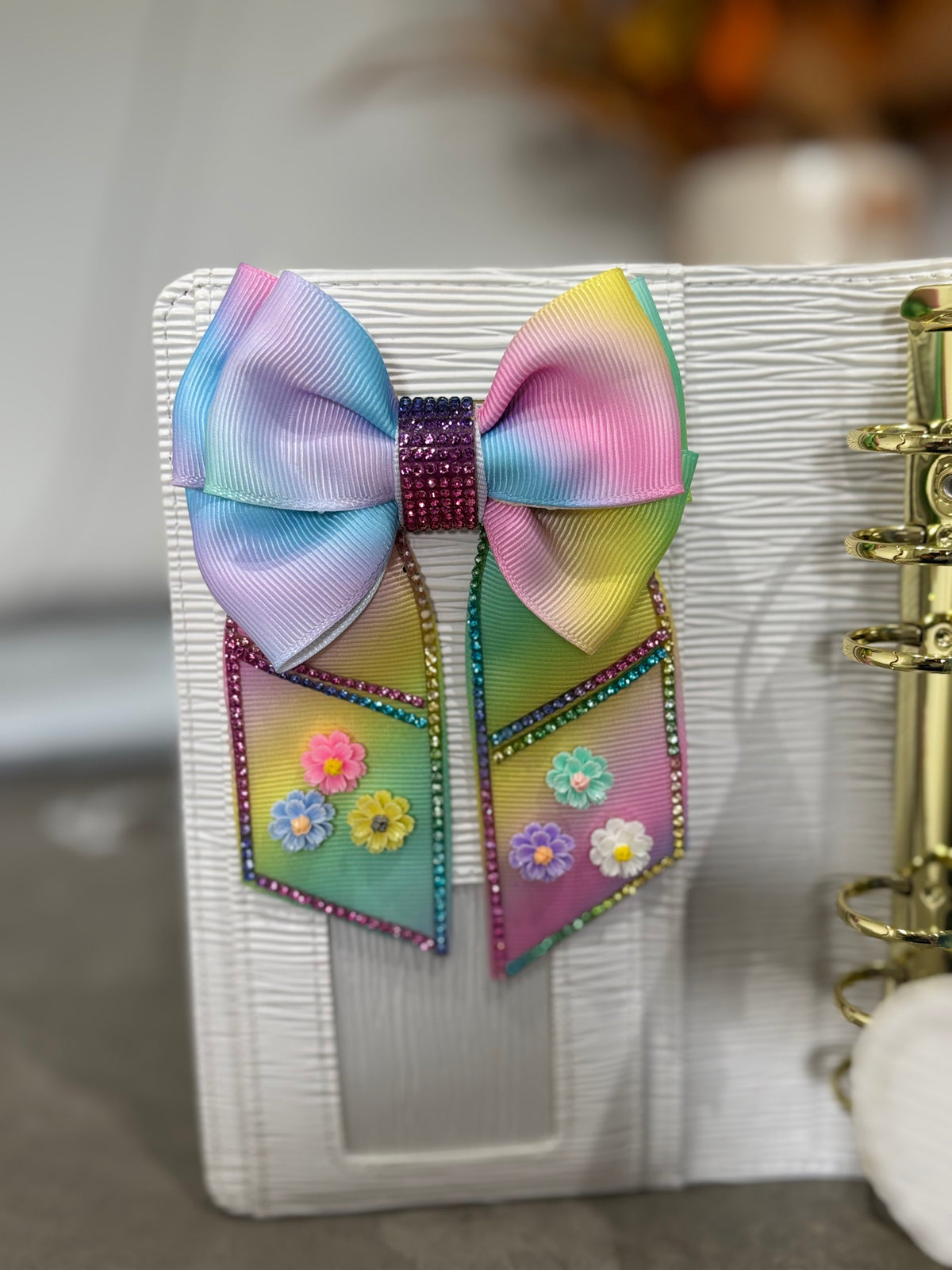 Pastel rainbow binder bow clip