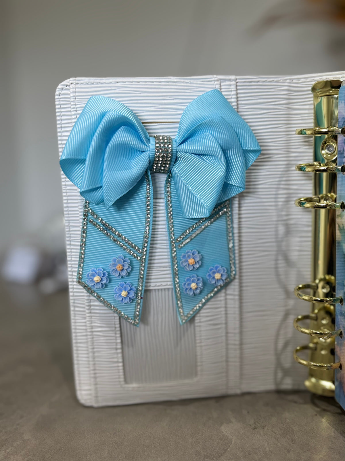 Baby blue binder bow clip