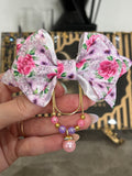 Pink - purple flowers bow binder clip