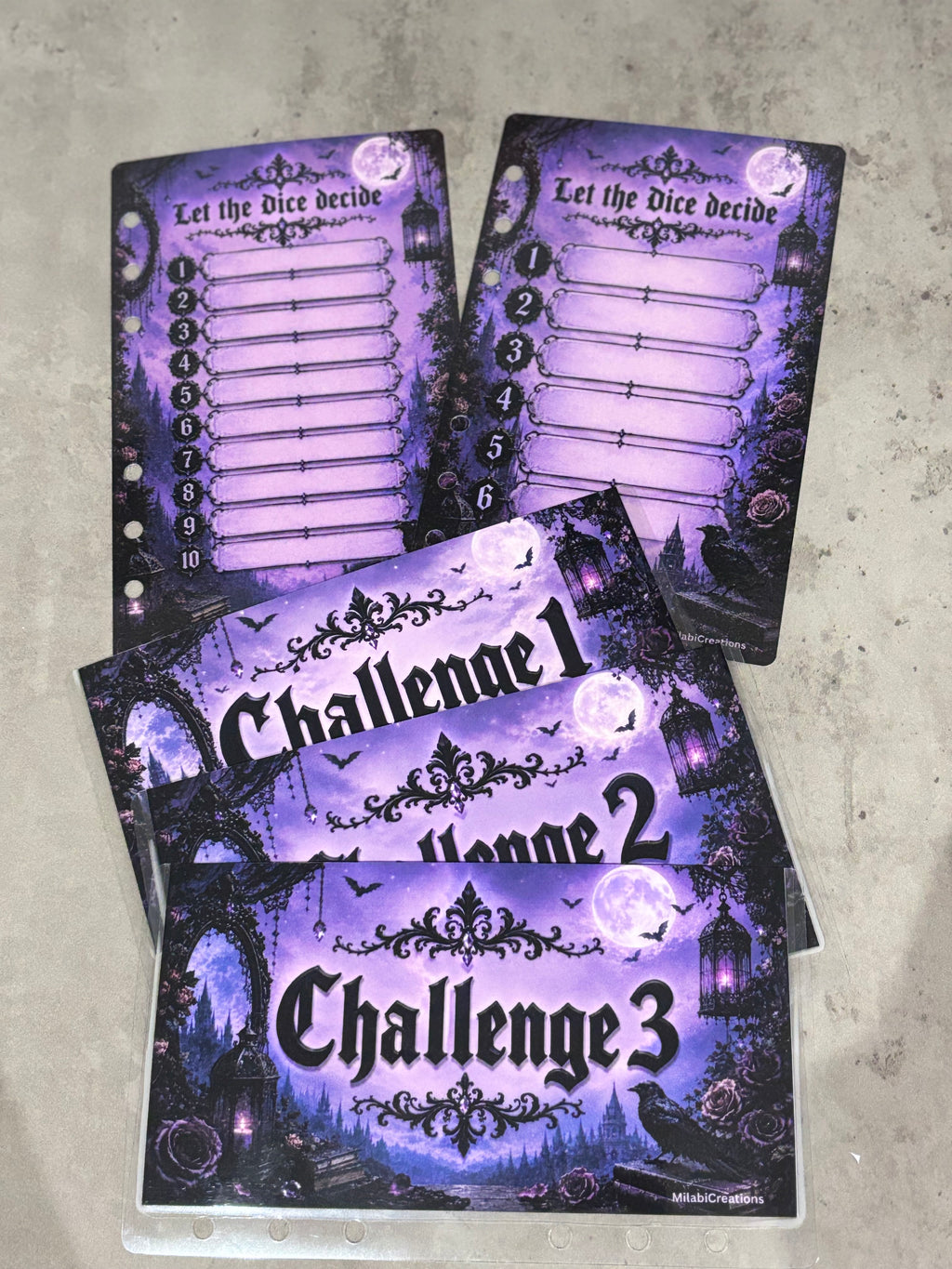 Gothic double sided a6 binder wallets and matching dashboard, glossy finish. Option 1-6 or 1-10 Challenge wallets