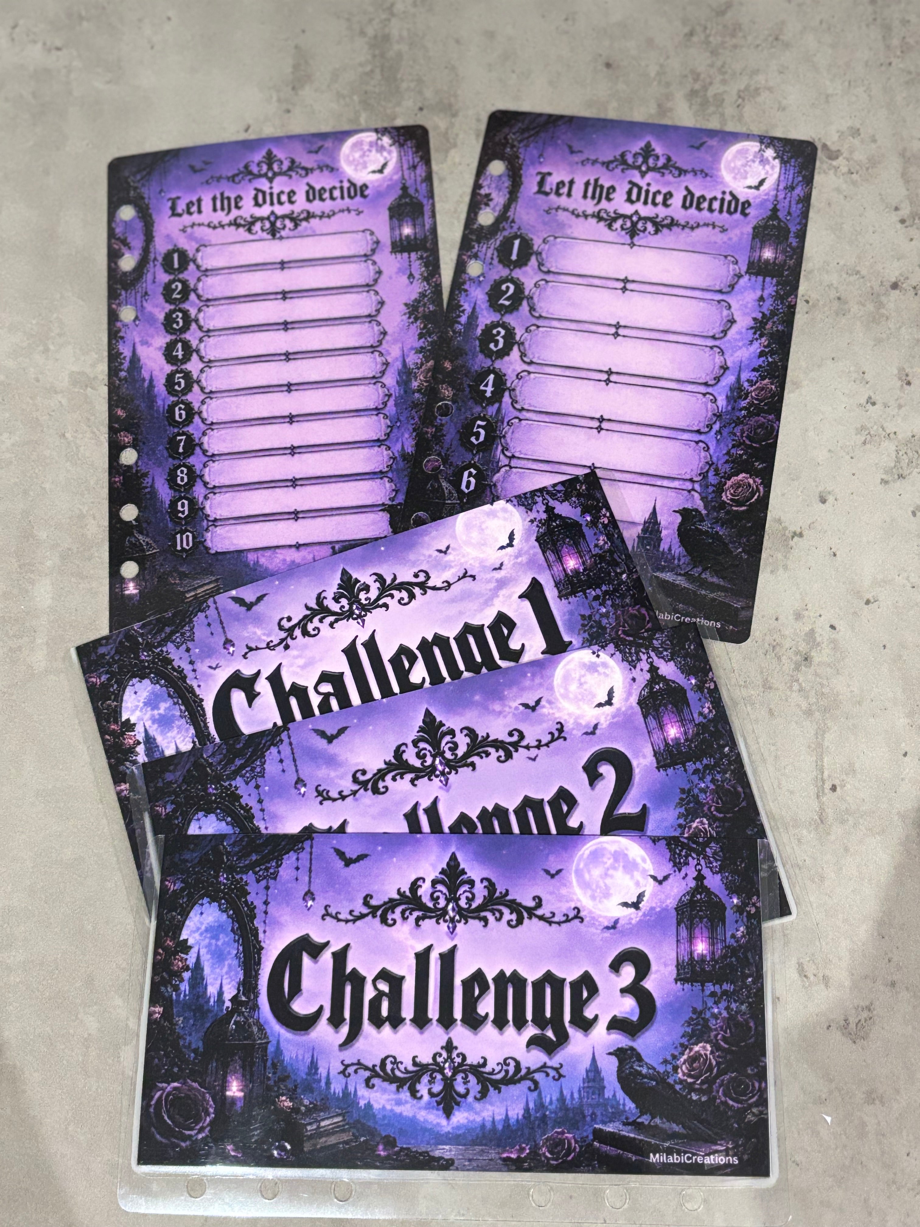 Gothic double sided a6 binder wallets and matching dashboard, glossy finish. Option 1-6 or 1-10 Challenge wallets
