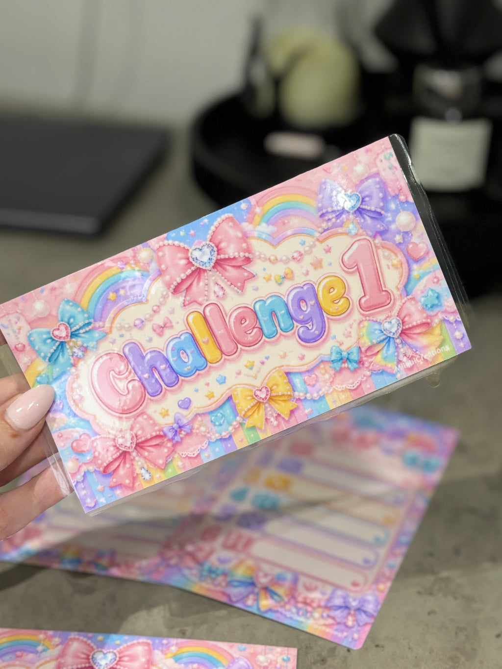 Pastel bows double sided a6 binder wallets and matching dashboard, glossy finish. Option 1-6 or 1-10 Challenge wallets