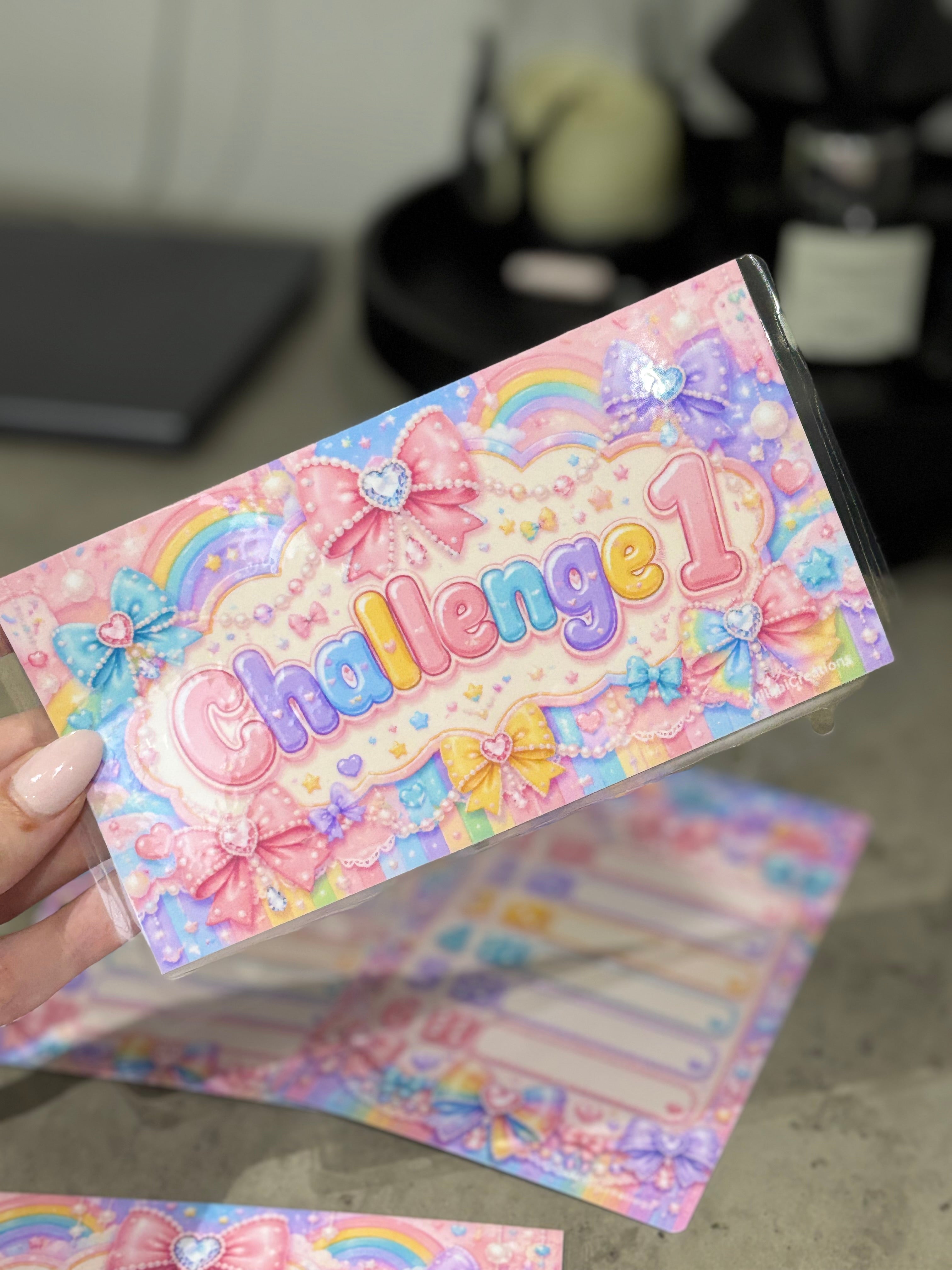 Pastel bows double sided a6 binder wallets and matching dashboard, glossy finish. Option 1-6 or 1-10 Challenge wallets