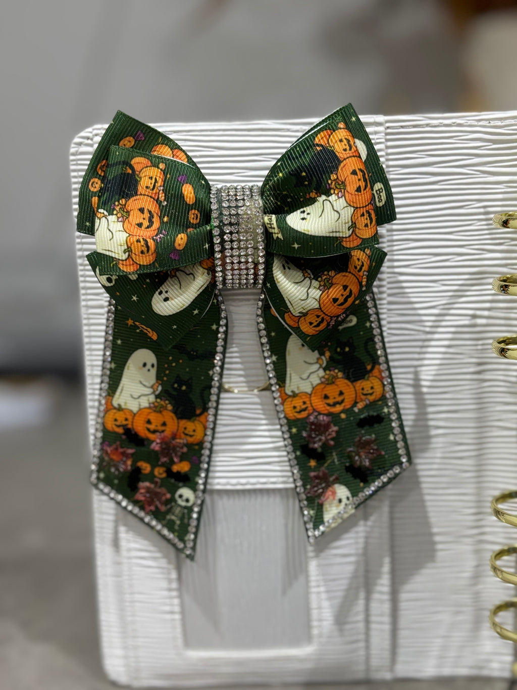 Green Halloween Autumn binder bow clip
