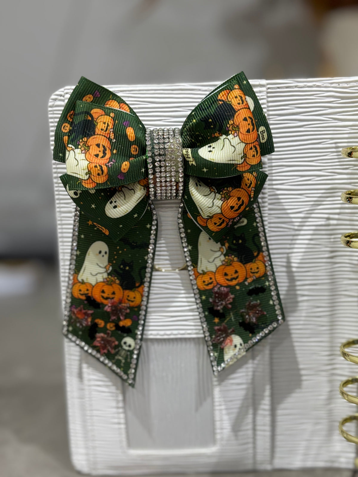 Green Halloween Autumn binder bow clip
