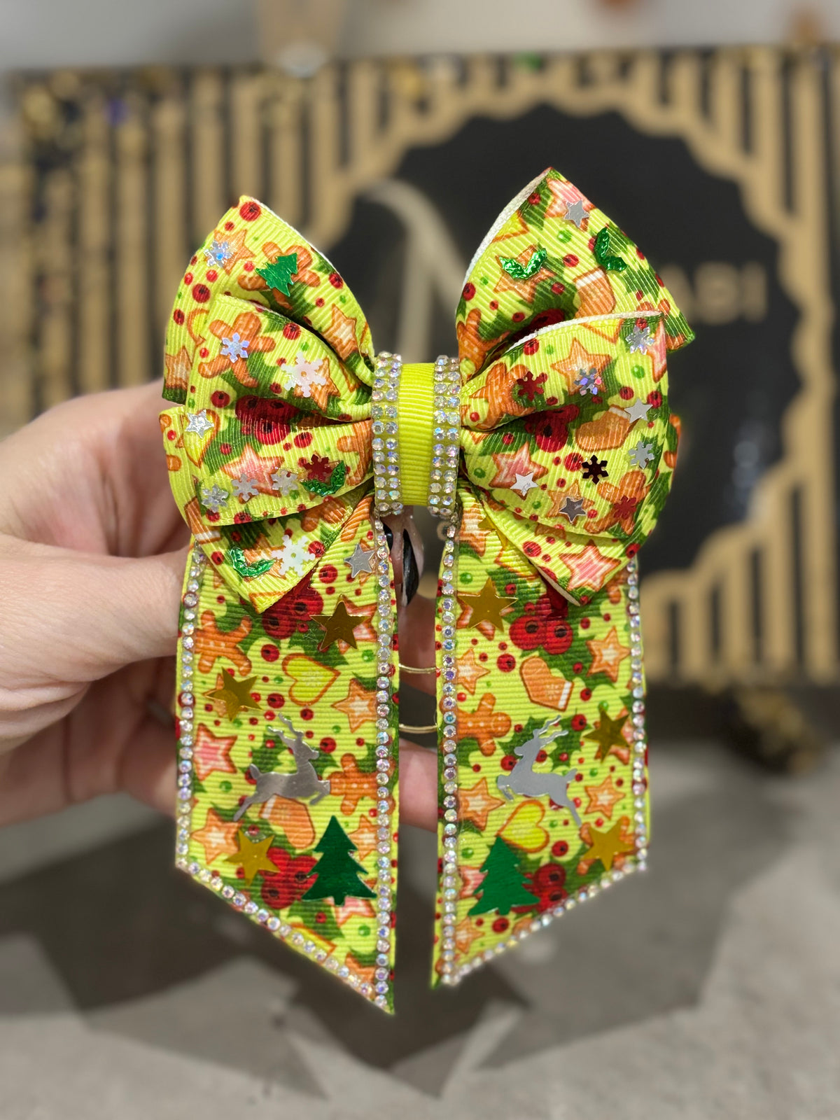 Green Christmas binder bow clip