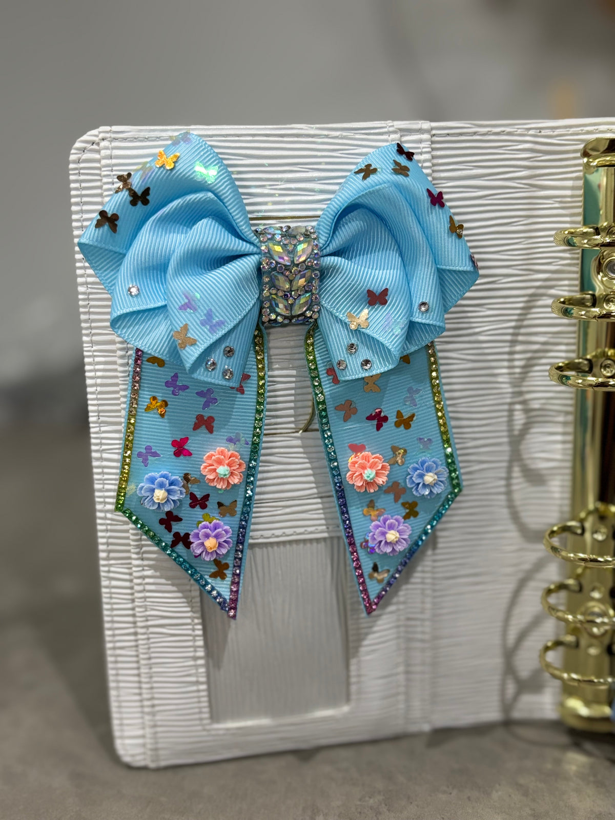 Baby blue butterflies binder bow clip