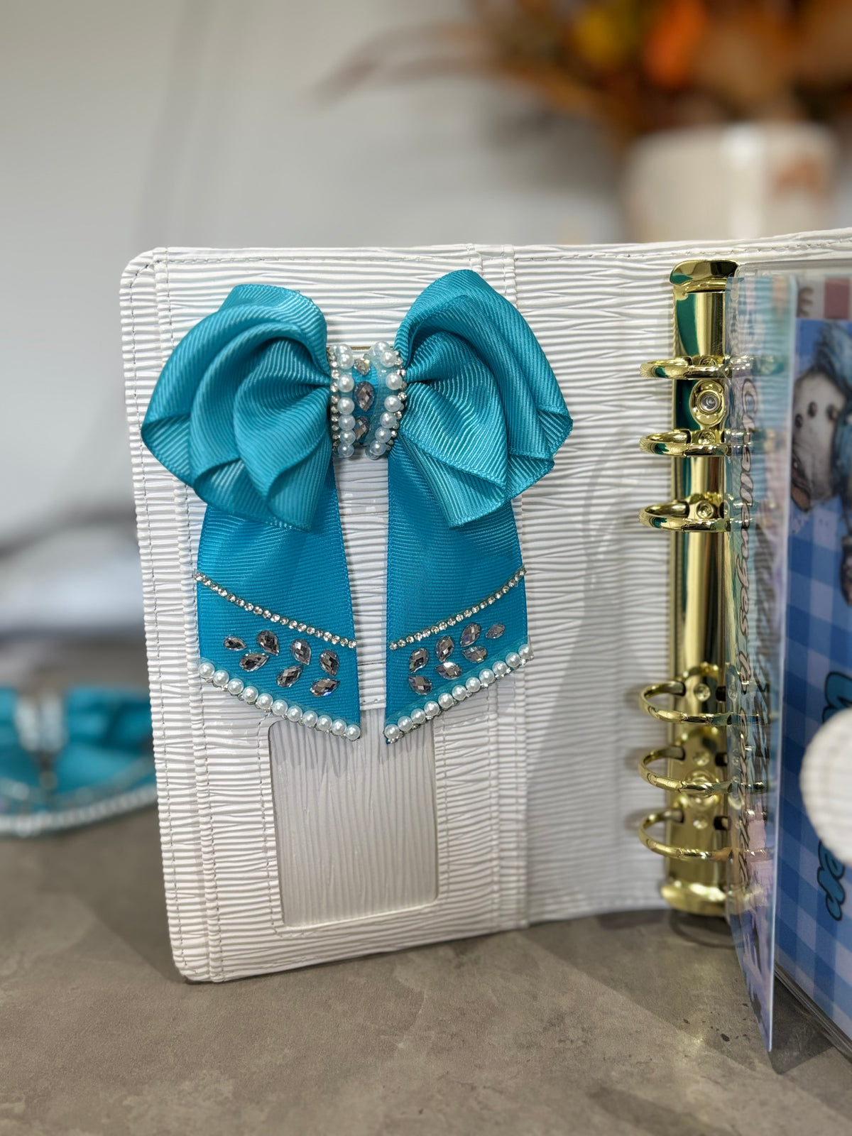 Blue binder bow clip