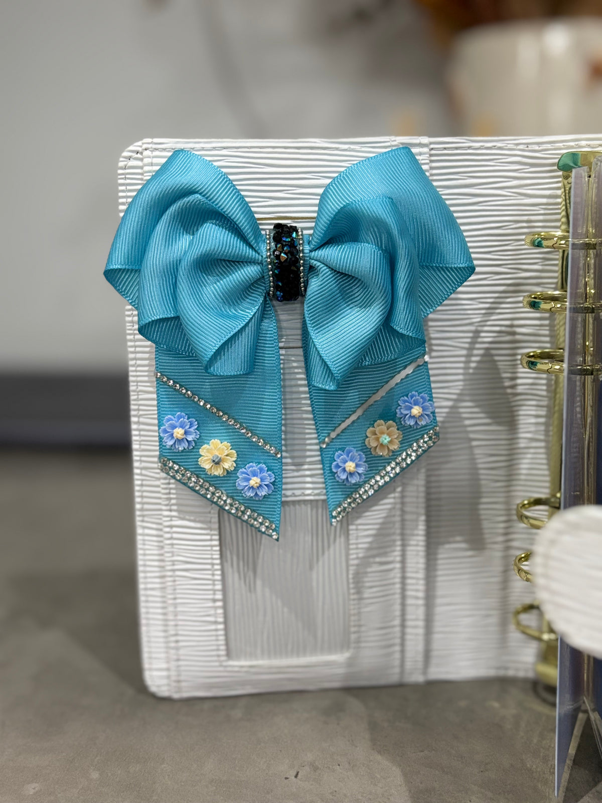 Blue binder bow clip