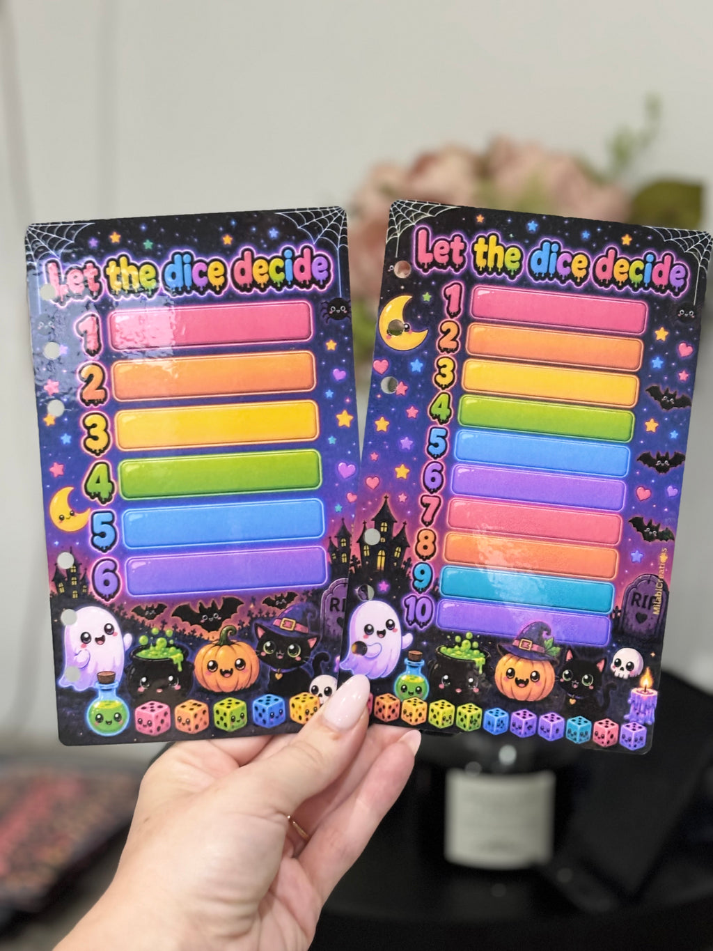 Cute spooky double sided a6 binder wallets and matching dashboard, glossy finish. Option 1-6 or 1-10 Challenge wallets