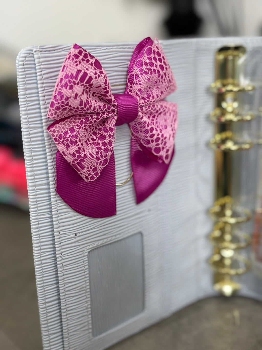 Purple bow binder clip