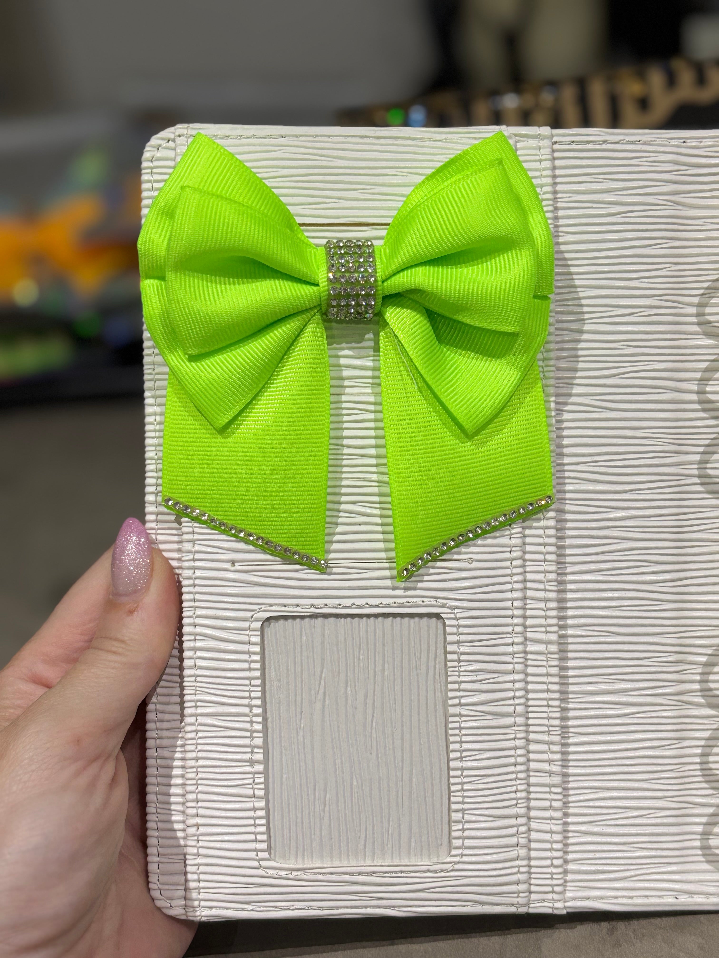 Bright green binder bow clip
