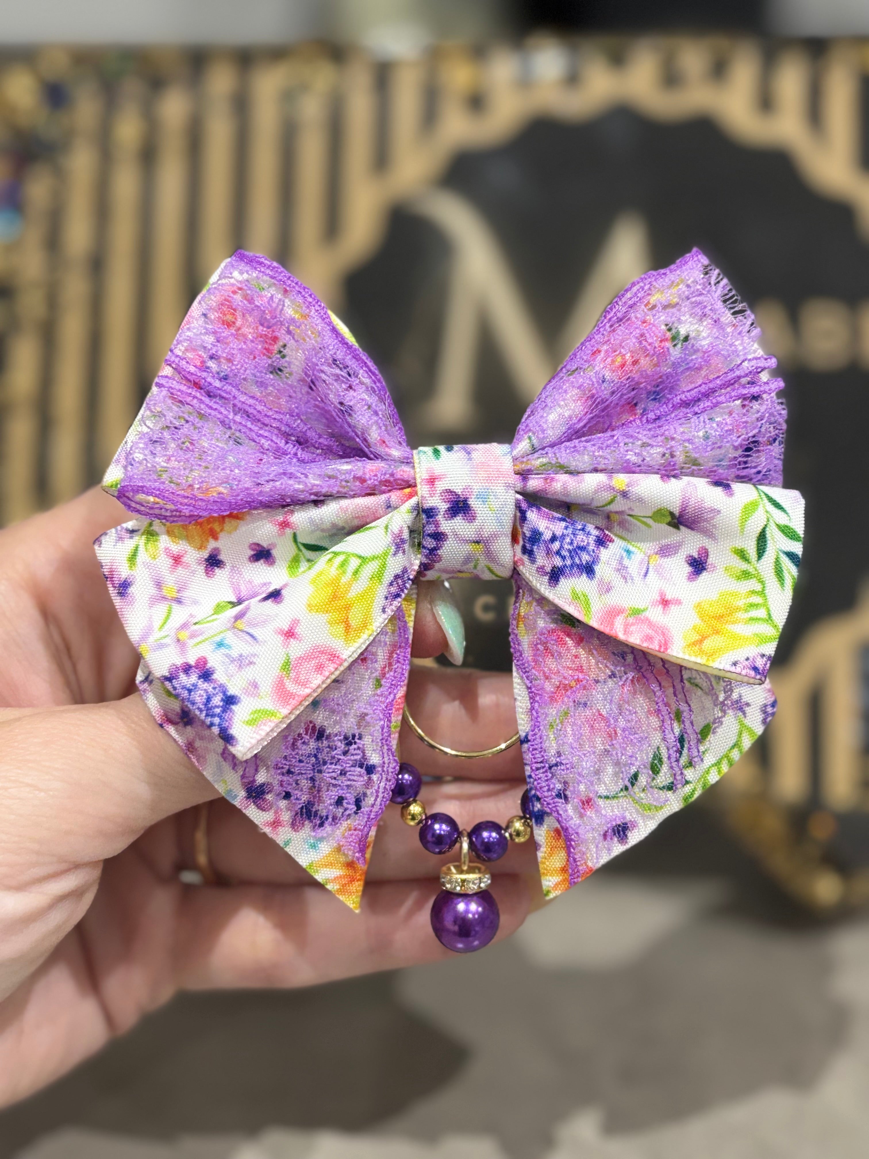Purple flower bow binder clip