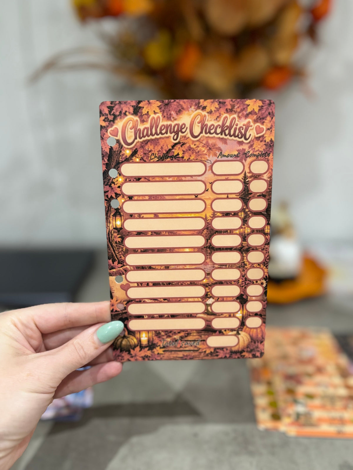 Autumn challenge checklist and cash tracker