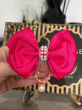 Pink - white pearls bow binder clip