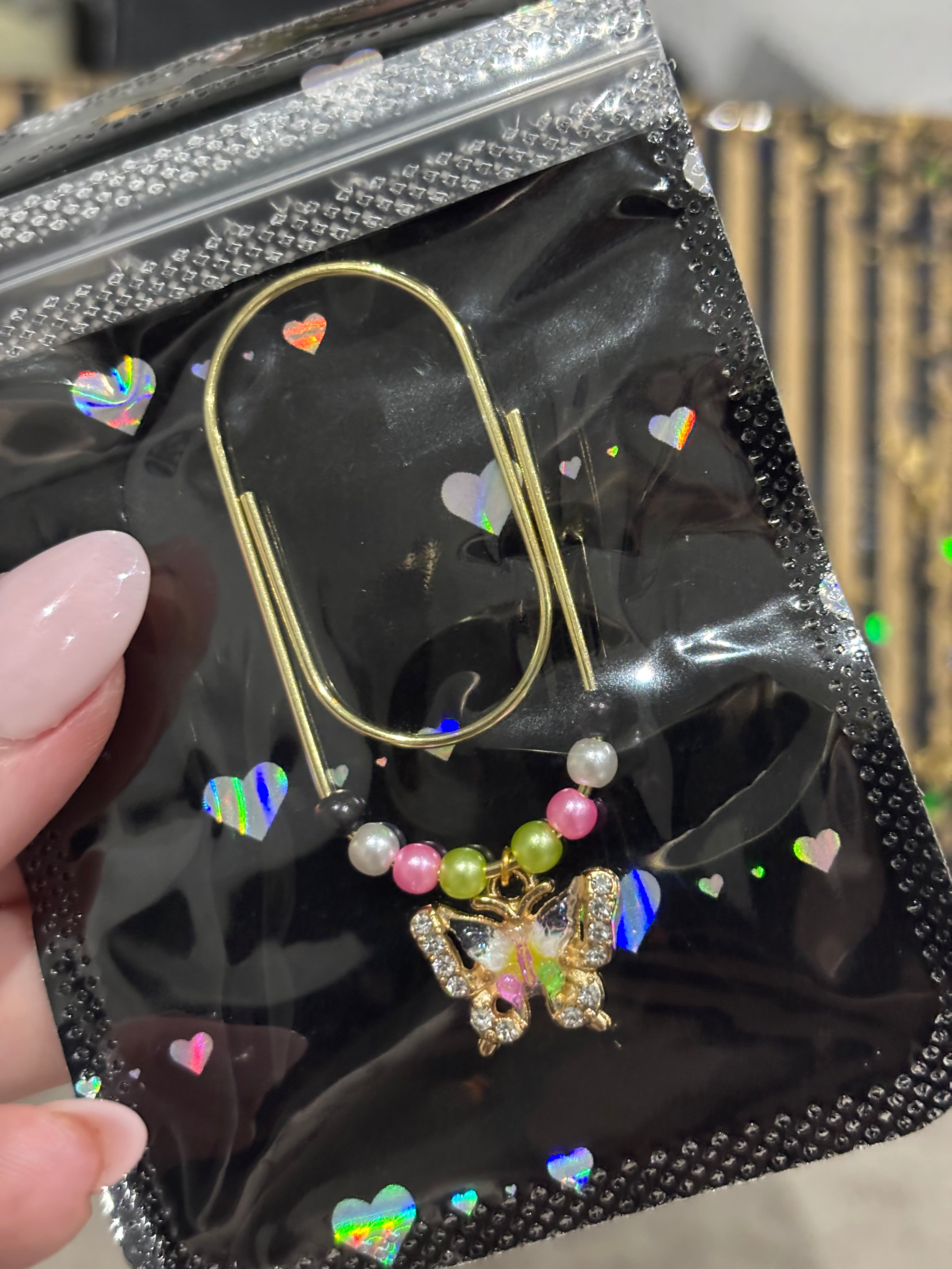 Diamond butterfly (black, white, pink and green)