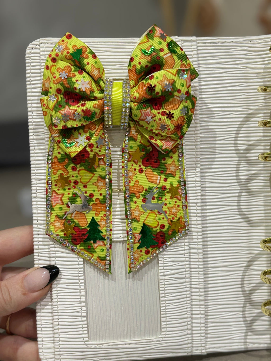 Green Christmas binder bow clip