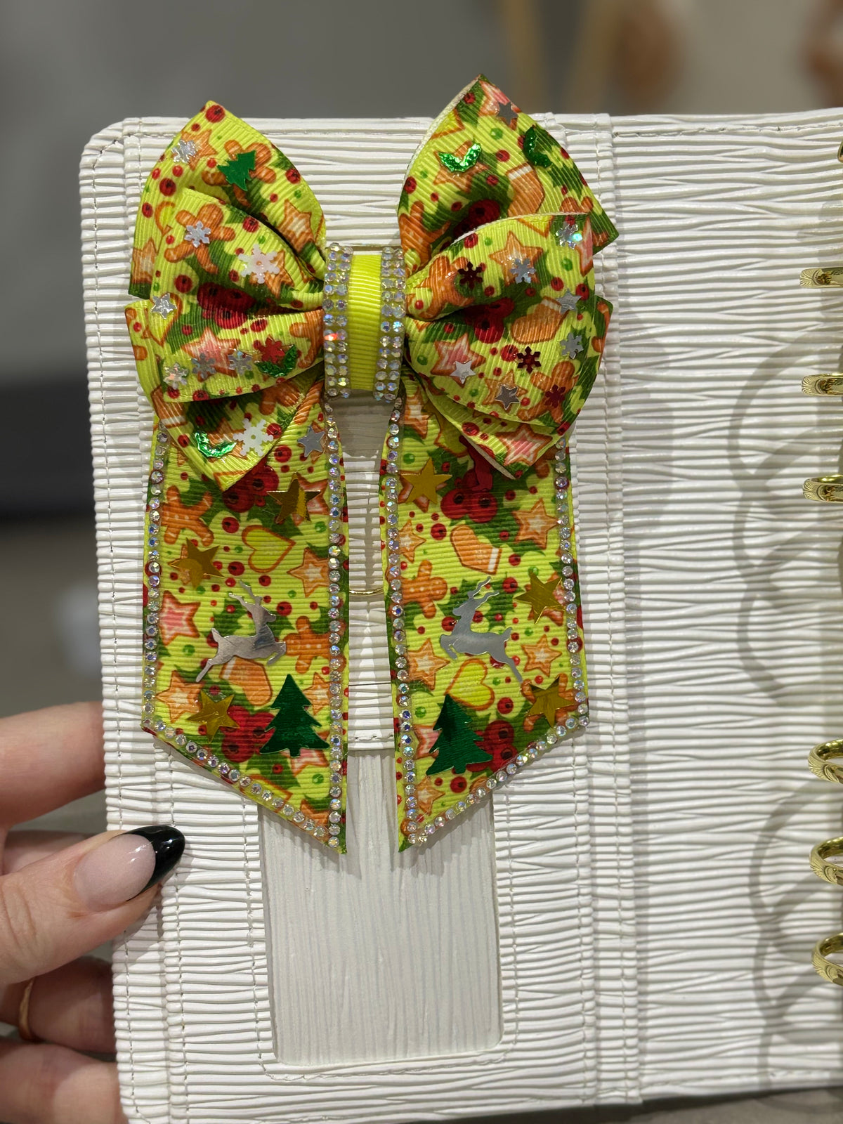 Green Christmas binder bow clip