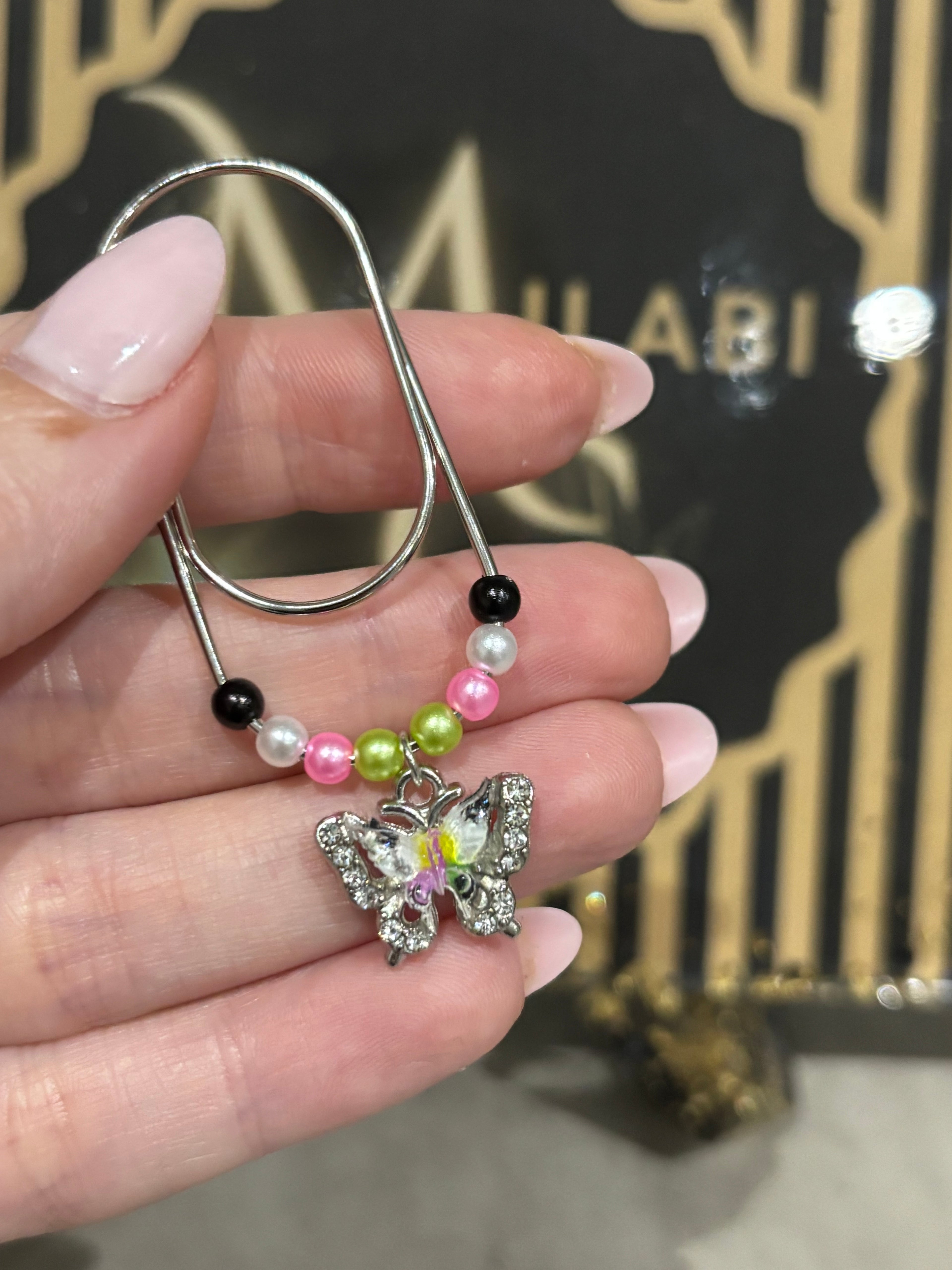 Diamond butterfly (black, white, pink and green)