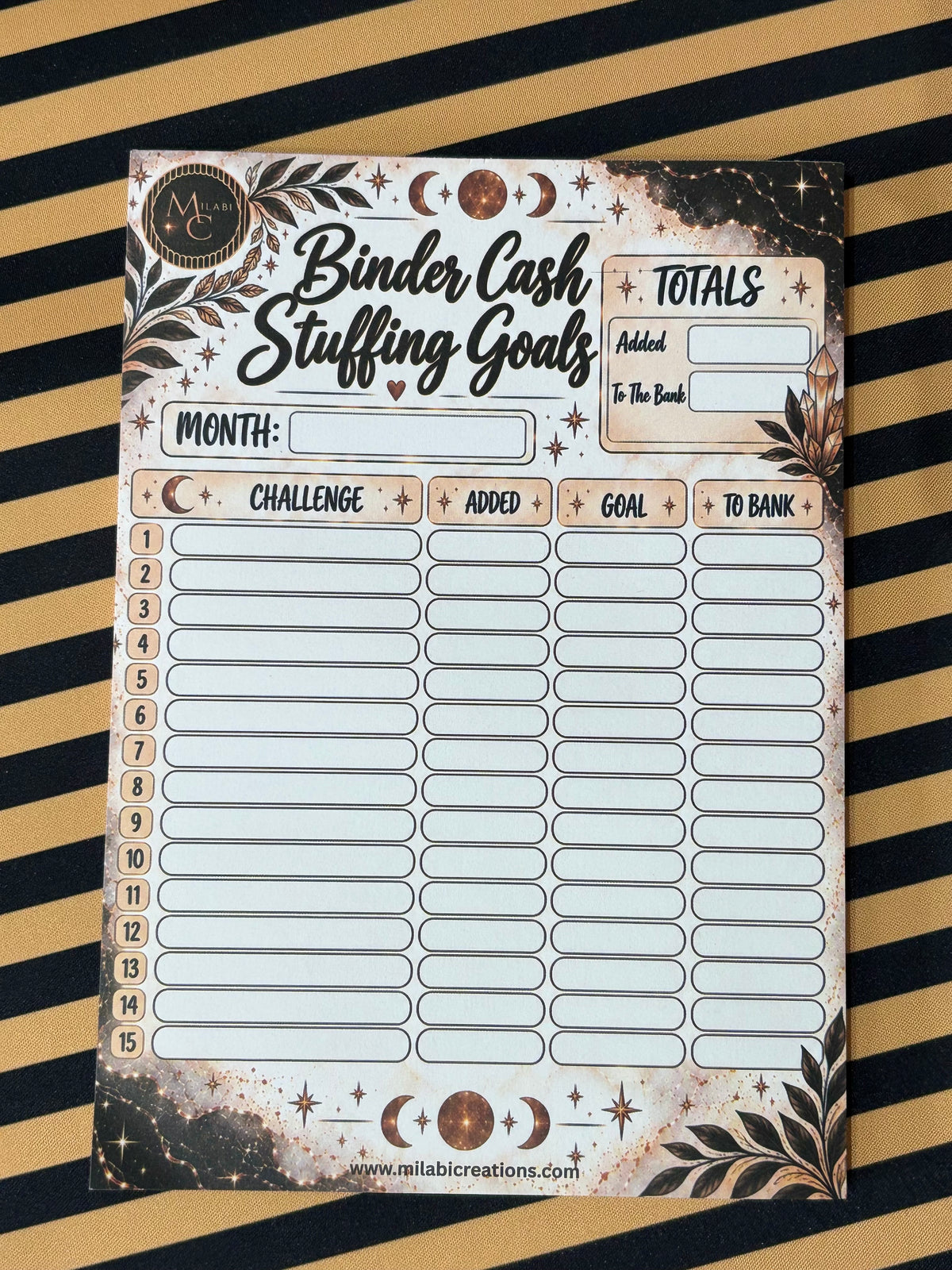 Binder Cash Stuffing Goals A5 size notepad